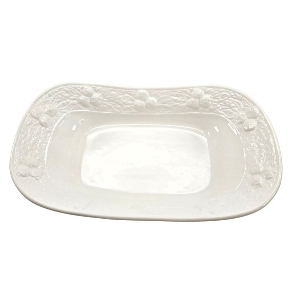 Oblong Serving Dish Set 14" White Embossed Fruit Ceramic Italy CWC jj3701 - Picture 2 of 6